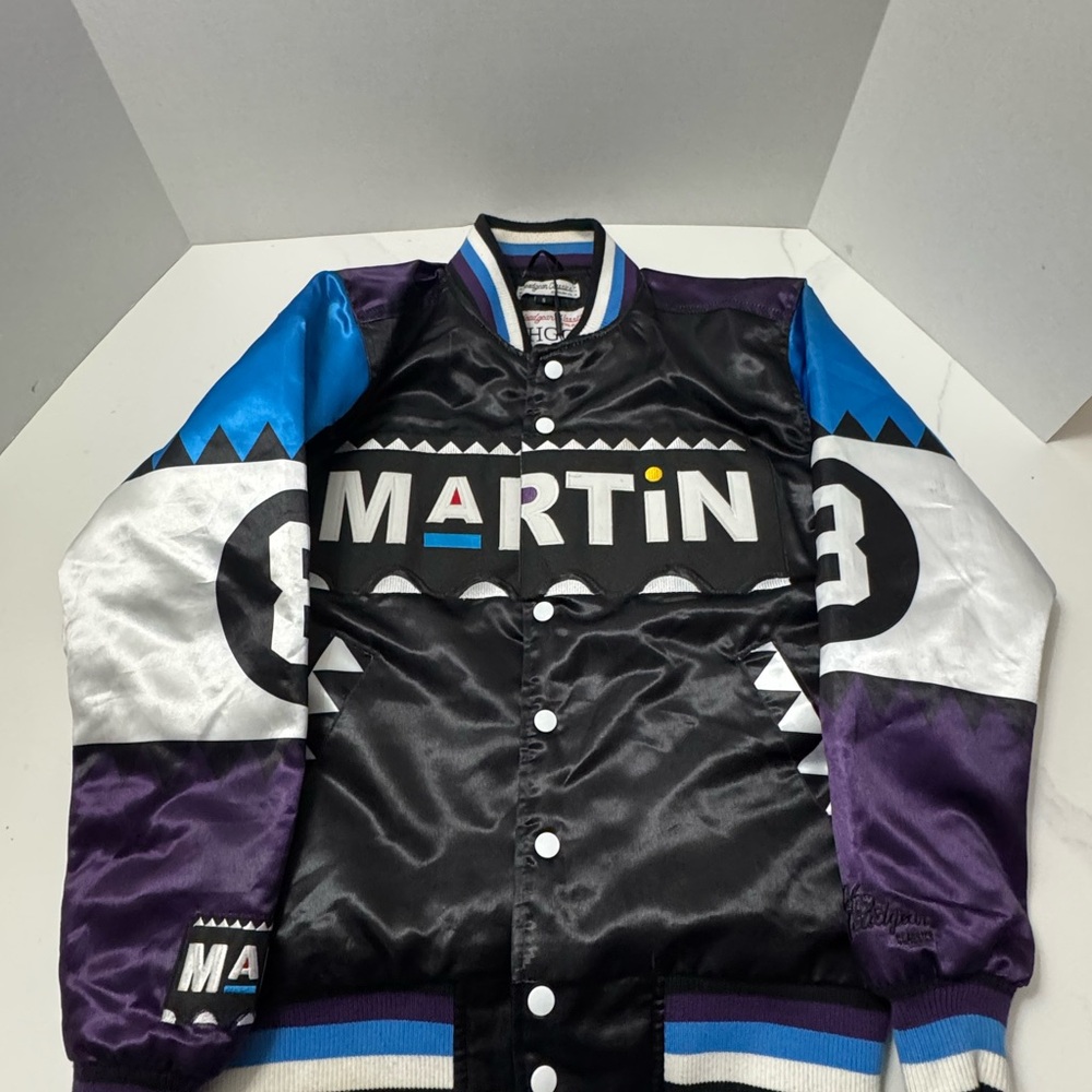 Martin Varsity Bomber Jacket - Black, Purple, Blue, and White